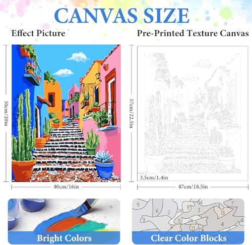 ZRIZQ Paint by Numbers Kit for Adults Beginner,Cityscape Cactus,16x20 | Full set with wooden brushes,rolled canvas,rich paints.Calming activity.Beginner friendly.Just open and paint. - color: 16"X20"Rolled Canvas(Frameless)-Landscape 4