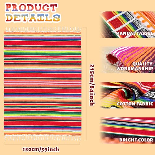 OurWarm 84x59 Inch Mexican Blanket, Mexican Tablecloth for Party Decor, Red | Striped Tablecloth with Tassels, Rectangle Mexican Blankets and Throws, Outdoor Blanket for Yoga, Beach, Camping, Picnic