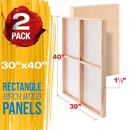 U.S. Art Supply 30" x 40" Unfinished Cradled Wood Panels for Painting, Gallery 1-1/2" Deep (2 Pack) - Artist Depth Wooden Wall Canvases - Mixed-Media Craft, Acrylic, Oil, Encaustic, Paint Pouring - size: 30" x 40"