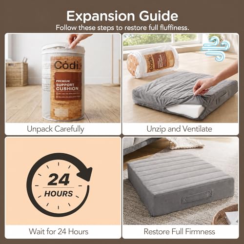 Codi Replacement Couch Cushion, 5" Thick High-Density Foam, 24-Inch Grey - color: Grey, size: 24 Inch (Pack of 1)