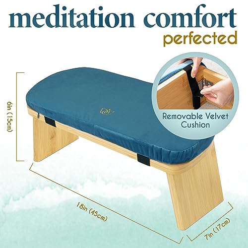 Florensi Folding Bamboo Meditation Chair 18 x 7 x 6 in Grey Kneeling Bench | Foldable bamboo meditation bench with cushioned seat and ergonomic kneeling support for comfortable meditation - color: Grey