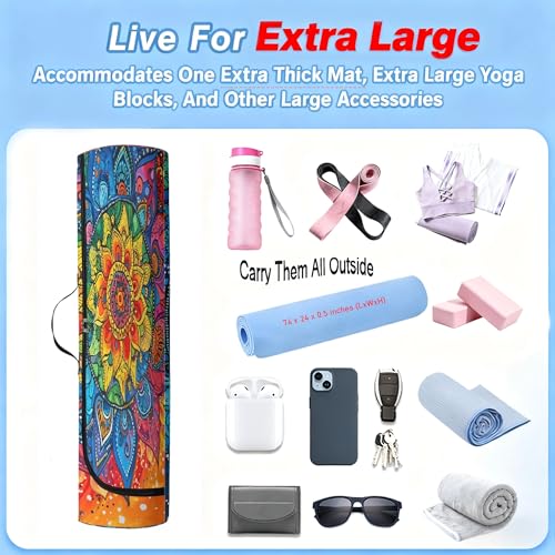 Spacious Extra Large Storage Yoga Mat Bag | Huge Capacity Mandala Gym Tote - Waterproof Wear-Resistant Carrier Strap Pilates - color: Rainbow's iridescent colors