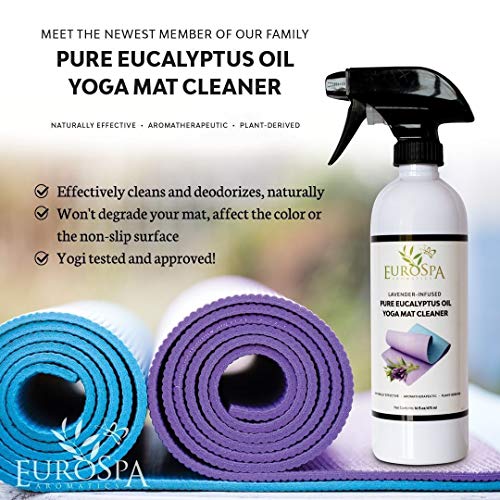 EuroSpa Aromatics Lavender Infused Pure Eucalyptus Oil Yoga Mat Cleaner & Deodorizer - Premium Aromatherapeutic & Relaxing Essential Oil Spray - 16oz, 2 Pack - size: 16 Fl Oz (Pack of 2)