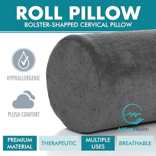 AllSett Health Round Cervical Roll Cylinder Bolster Pillow with Removable Washable Cover, Ergonomically Designed for Head, Neck, Back, and Legs, Grey | 13"X 5" - style: 13x5 Inch, Soft, Grey