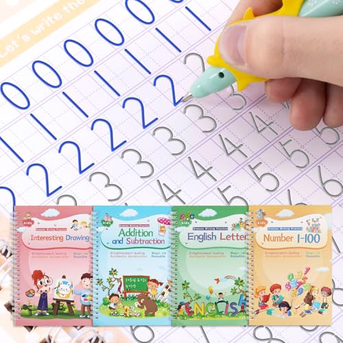 Magical Handwriting Workbooks Handwriting Practice Copybook, Handwriting Aid Magic Pen Reusable Copybook Grooves Template Design for Children Books Suitable for Children's Learning (4)