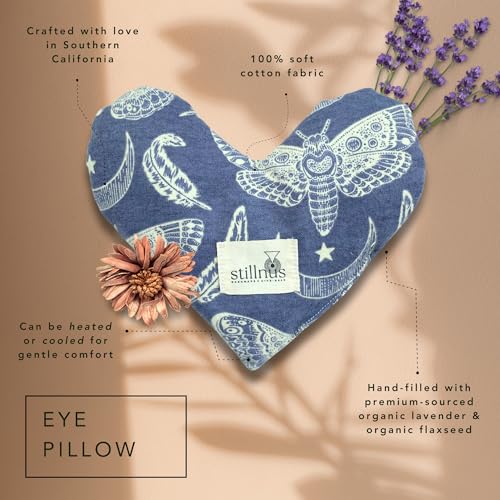Stillnus Weighted Heart Eye Pillow with Organic Lavender & Flaxseed – Relaxation Gift for Women, Meditation Tool, Mindful Rest, Cooling Eye Mask, Wellness Self-Care Kit - style: Moth Study