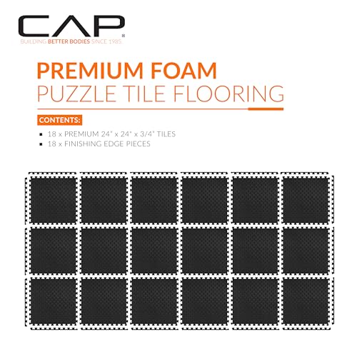 CAP Puzzle Exercise Mats | 3/4” Thick EVA Interlocking Foam Tiles for Home Gym Flooring | Multiple Options - color: Tatami - Black, style: 18 Tiles (72 SQ FT)