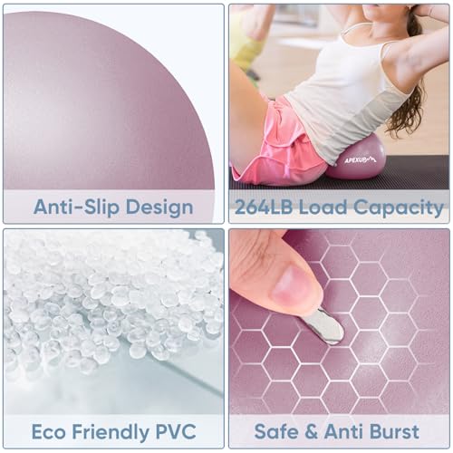APEXUP 9 Inch Pilates Ball Small Exercise Ball for Yoga, Fitness, Balance, Core Workout, Physical Therapy - color: Mauve