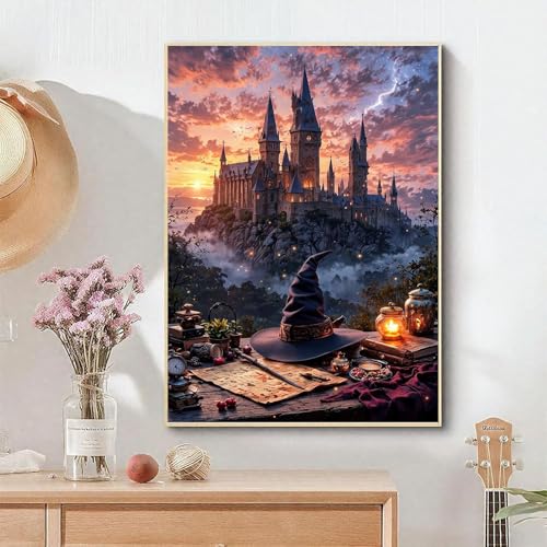 Castle Paint by Numbers Kit for Adults Framed Canvas 16X20in, Frameworkless | Easy Adult Paint by Number Kits on Canvas DIY Magical Castle Painting for Beginners Art by Numbers for Home Wall Decor Gift - color: YH02675