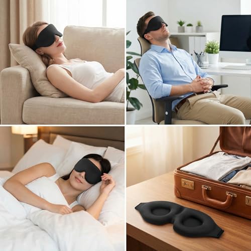 Sleep Mask 3D Contoured Black 1pc Eye Cover with Deep Cup Design Adjustable Strap Soft Touch Fabric for Night Rest Travel Naps Office Breaks and Daily Wind Down - color: Black