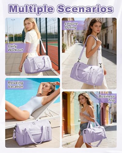 Gym Bag for Women with Shoes Compartment Travel Duffel Bag Purple - color: J3-Purple