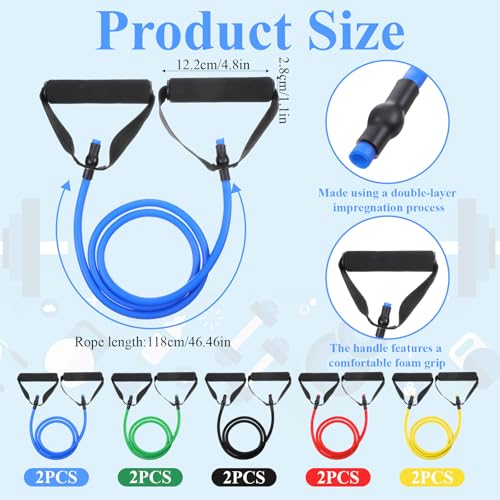 10 Pcs Exercise Resistance Bands with Handles, Exercise Stretch Bands, Physical Resistance Tube Workout Band for Women Men Muscle Toning Strength Training Physical Therapy Work