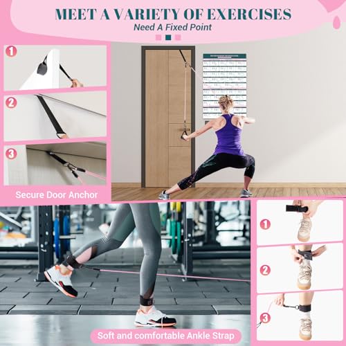 Pilates Bar Kit with Resistance Bands, Multifunctional Yoga Pilates Kit - color: Pink