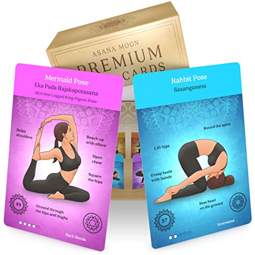 Asana Moon Yoga Cards and Stress Relief Cards Bundle – Yoga Sequencing Deck and Stress Relief Deck with Exercises on Mindfulness, Meditation, Anxiety Relief, and Relaxation