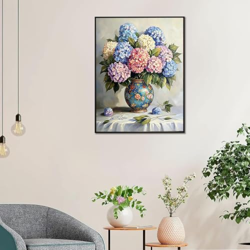 Hydrangea 5D Diamond Art Kit for Adults Full Drill gem art craft | 12x16 inch Round drill canvas, complete tool kit, DIY wall art, relaxing hobby for adults - color: QD159