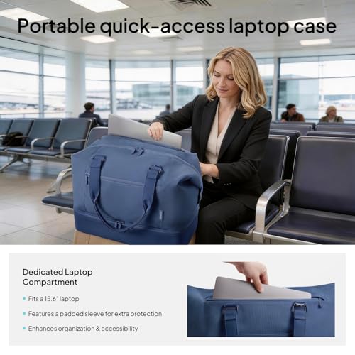 Travel Duffle Bag for Women, 40L Weekender Bags Airline Approved Carry On with Shoe Compartment & Waterproof Wet Pocket, Durable Nylon Weekender Overnight Bag for Travel, Gym, Business Trip, Blue - color: Blue
