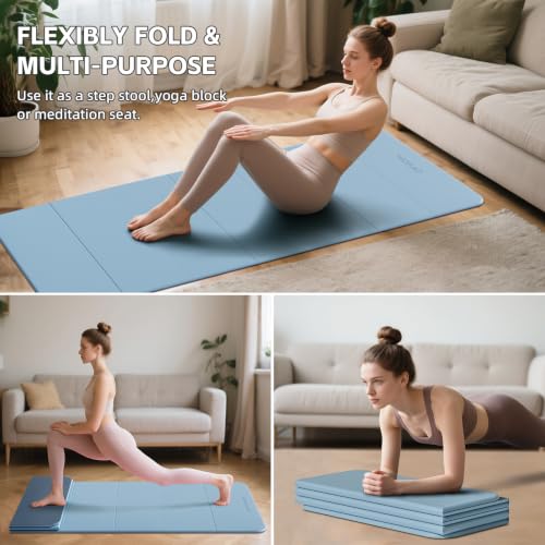 7-Fold Yoga Mat 70"x24" - 1/2 Inch Thick - color: Blue-gray+Navy blue