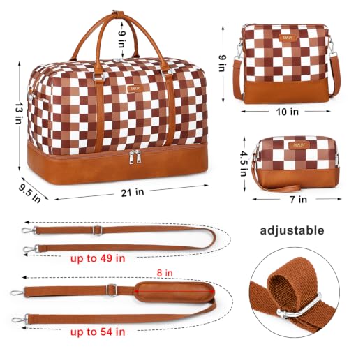 IBFUN Weekender Bags for Women, 21" Travel Duffle Bag with Shoe Compartment - color: F1-Brown