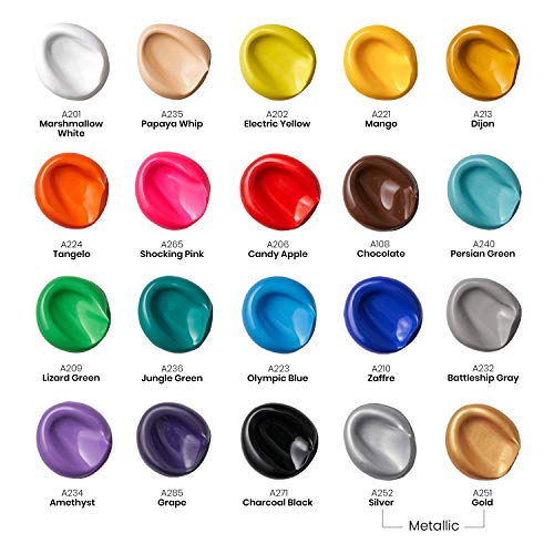 Arteza Outdoor Acrylic Paint, Set of 20 Colors and Arteza Stretched Canvas, Multipack of 10, 4x4, 5x7, 8x10, 9x12, and 11x14 Inches – 2 of Each, Art Supplies for Acrylic Pouring and Oil Painting