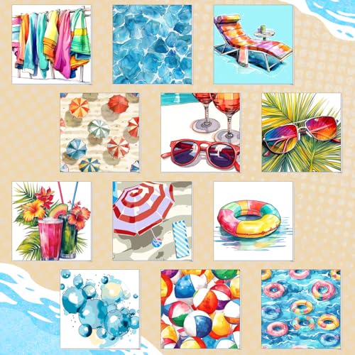 Nezyo 12 Sets Paint by Numbers with Frame for Adults, Acrylic 8x8 Inch | Numbered Canvases with Brushes, Beginner Kits, Birthday Gifts, Painting Party Supplies, Summer Themed Art Projects - style: Swimming Pool