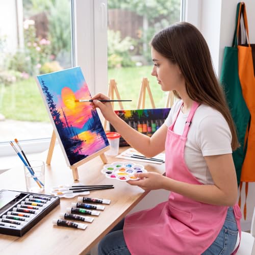 Cholemy 8 Set Paint and Sip Kit for Adults 8'' x 10'' Pre Drawn Canvas with Wooden Easels Acrylic Paint Brushes Wash Cup Palette Apron for Painting DIY Date Night Party Supplies (Sunset Lake) - style: Sunset Lake