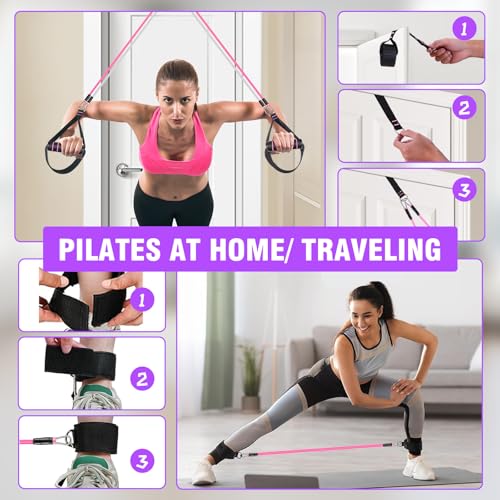 Bbtops Pilates Bar Kit with Resistance Bands,Pilates Bar with Stackable Bands Workout Equipment for Legs,Hip,Waist and Arm,Exercise Fitness Equipment for Women & Men Home Gym Yoga Pilates - color: Dark Purple