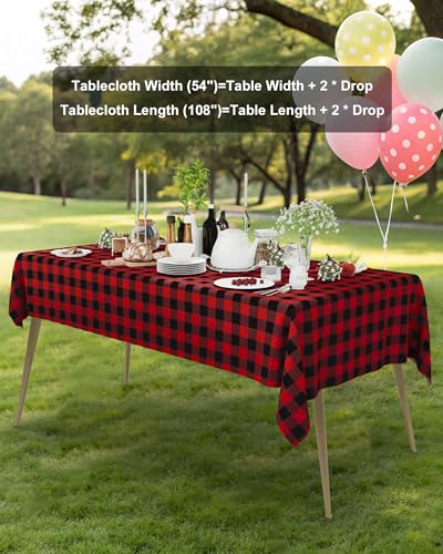 Smiry 8 Packs Gingham Disposable Table Cloth, 54 x 108 Inch Waterproof Plastic Tablecloth, Rectangle Black and Red Checkered Table Covers for Picnic, Birthday, Party - color: Black and Red, size: 54"x108" (Pack of 8)