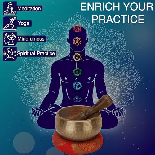 Tibetan Singing Bowls Set - Meditation Sound Bowl Stress Relief Tool and Spiritual Decor for Yoga Mindfulness, Healing & Chakra balancing Relaxation by Himalayan 3.5"
