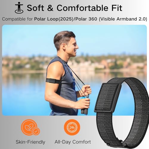 Bicep Bands Compatible for Polar Loop (2025) / Visible Armband 2.0 Straps - color: Black