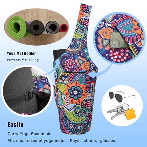 Yoga Mat Bag - Large Opening Long Tote Yoga Mat Carrier Holder Bag with Waterproof Wet Zipper Pocket and Drawstring Water Bottle Pocket - Yoga Bag Fit Most Size Mats - color: Paisley