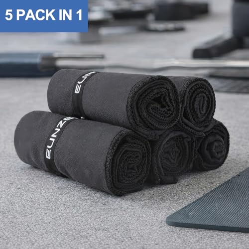 Eunzel Microfiber Workout Towel,Quick Dry Silver Ion Absorbent Sweat Gym Towel for Workout, Camping, Travel, Exercise& Fitness 31.5"x15.7", Set of 5 Black - color: Black