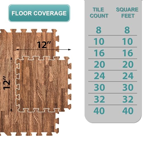 Sorbus Wood Grain Foam Floor Tiles (16 Tiles, 16 Sq Ft, Brown) | Interlocking mats for basement flooring; each tile covers 1 square foot and is 3/8-inch thick for home, office or playroom. - color: Brown