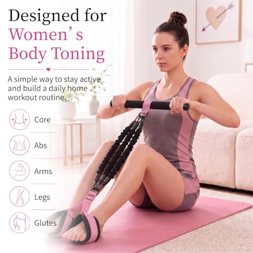 3-Tube Pedal Resistance Band with Handles, 90lbs Peak Resistance | Nylon-covered straps prevent snap injury. Padded pedals & non-slip grips ensure comfortable full body exercises. Beginner gym - color: Black/Pink