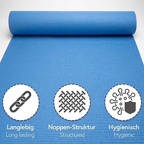 POWRX Extra-Thick Exercise Yoga Mat | Non-Slip Surface | Versatile Workout | Pilates Mat | Travel-Friendly Design with Strap | Ideal for Stretching and Training | 173 x 61 x 0.4 cm | Royal Blue