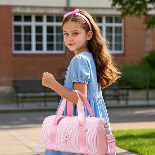 Personalized Initial Dance Bag for Girls,Small Gym Sport Yoga Dance Bags Gift for Teen Girls Women,Cute Letter Kid Weekender Ballet Bags,Toddler Travel Duffle Tote with Adjustable Straps - color: Pnk, style: A