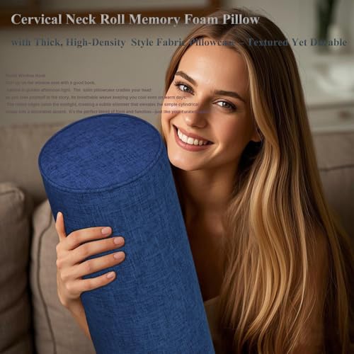 Memory Foam Cylinder Pillow - Ergonomic Cervical Pillow for Neck/Legs/Back Support, Decorative Bolster for Home Sofa/Bed, Neck Roll Memory Foam Pillows with washable cover (Prussian blue, 6x18) - color: Prussian Blue, size: 6x18