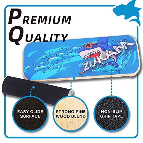 Balance Board Trainer, Wooden Balancing Board with Workout Guide to Exercise and Build Core Stability, Wobble Board for Skateboard, Hockey, Snowboard & Surf Training - color: Shark
