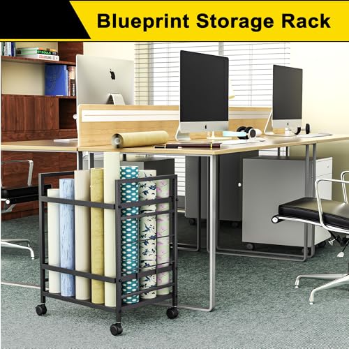 Blueprint Storage Rack, Blueprint Holder with Wheels, Used for Storing Blueprint/Carpet/Map/Poster/Architectural Construction Plan, 20 Slots(3.2" x 3.2"), Silent Wheel for Home, Office, School(Black) - style: 20 Slots - Black