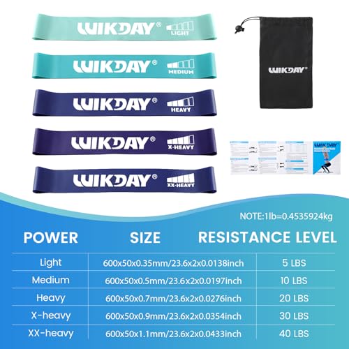 WIKDAY Resistance Bands for Working Out Exercise Loop Bands Workout Bands Set for Men Women Body Stretching, Crossfit Training, Home Workout, Physical Therapy, Booty Legs, Set of 5 - color: Blue