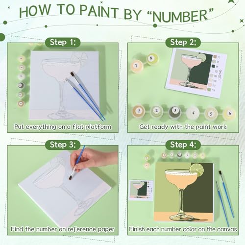 Nezyo 12 Sets Paint by Numbers for Adults with Frame, Acrylic 8x8 - style: Cocktail