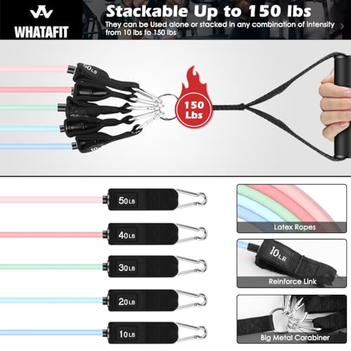 WHATAFIT Resistance Bands with Handles, 5-Level Exercise Bands for Workout - color: Macaron-02