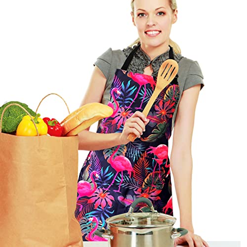 Adjustable Waterproof Apron Bib Apron with 2 Pockets Cooking Kitchen Aprons for Women Men Chef - color: Flamingo Apron