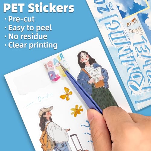 Romantic Getaway Sticker Scrapbooking Supplies for Junk Journal, 20 Sheets PET Stickers - Vintage Journaling Stickers, Ephemera Sticker Book Pre Cut(TZ-009-005) - style: Romantic Getaway