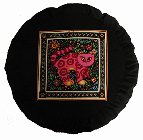 Meditation Cushion Zafu Buckwheat Pillow - Heavenly Kitties - Pink - color: Pink