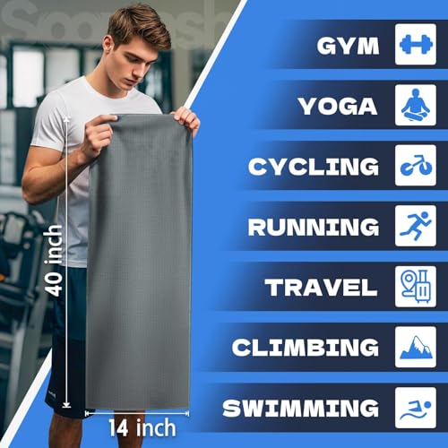 Microfiber Gym Towels for Showering Working Out Quick Dry Negative ions Large Middle Small Sizes Lightweight Gym Towel for Men Women Tennis Sports Towels for Body Hot Yoga Fitness Essentials - color: Gray, size: 14 inch X 40 inch
