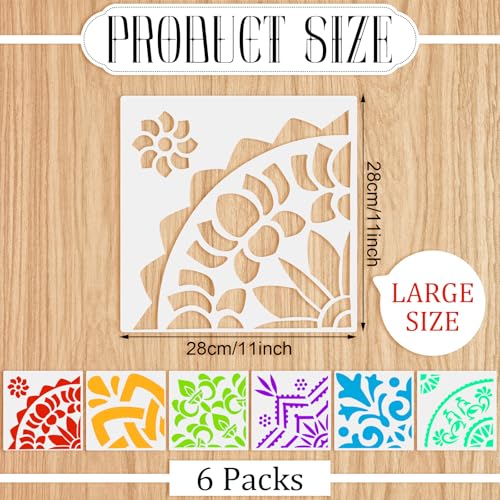 Watersay 6 Set Diwali Large Rangoli Stencil 11" x 11" Reusable Plastic Mandala Painting Stencil Indian Traditional Festival Painting on Wood Floor Wall Tile Fabric Furniture DIY Craft(Classic Style) - style: Classic Style