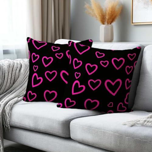 Heart Throw Pillow Covers 18x18 Set of 2 | Black and Pink Love Decorative Cushion Cases | Valentine's Day Pillowcases for Sofa Couch Bed Bedroom Living Room Home Decor - color: Neon Heart
