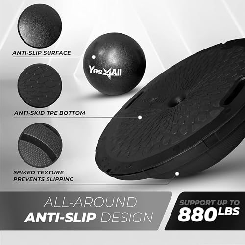 Yes4All 880LBS Half Ball Balance Trainer, Pilates Balance & Stability Ball for Exercises, Home Gym, Floor & Full Body Workouts - color: B. Upgrade Combo - Full Black