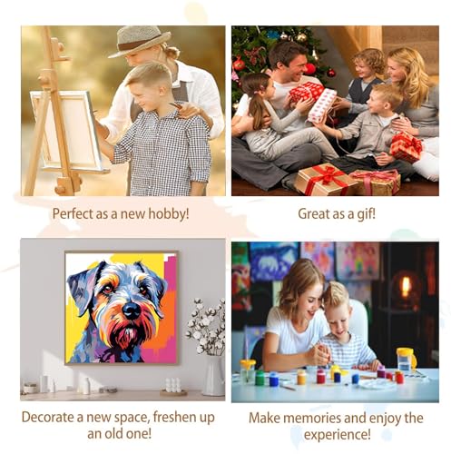 Artunion Framed Paint by Numbers Kit for Adults Beginners & Kids Ages 8-12,Schnauzer Paint by Number with Frame,Dog Animal Paint by Numbers Kit on Canvas 10 * 10 Inch Without Easel - color: ZXT-379-F