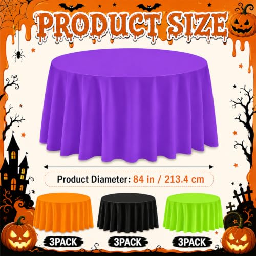 12 Pcs Halloween Round Tablecloth, Orange Black Purple Green | 84 Inch, Waterproof, Disposable Plastic Table Covers, for Witch Vampire Halloween Party Decorations - color: Rainbow Color